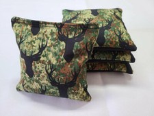 Cornhole Bean Bags - Corn Or Resin Set of 4  Stag Head On Camo