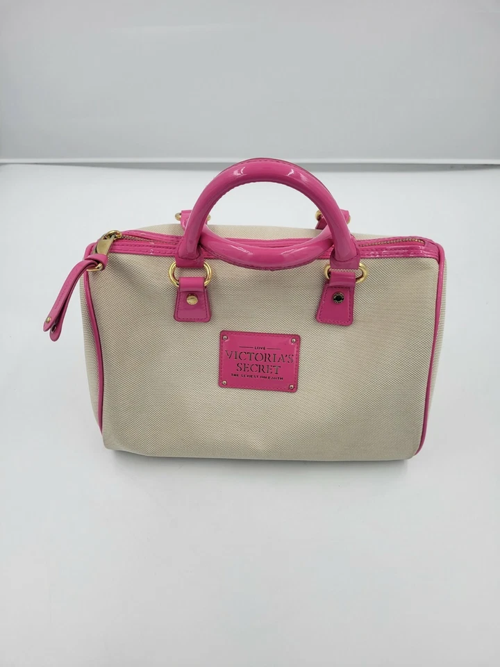 FUNDA/MONEDERO/BOLSO DE MANO VICTORIA'S SECRET DE LONA BEIGE Y ROSA DE COLECCIÓN Foto 2 de 4