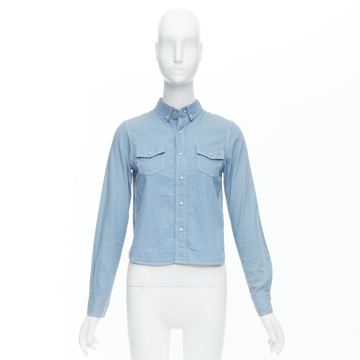 SACAI LUCK blue cotton grey cupro flared panel back shirt SACAI LUCK blue cotton grey cupro flared panel back shirt