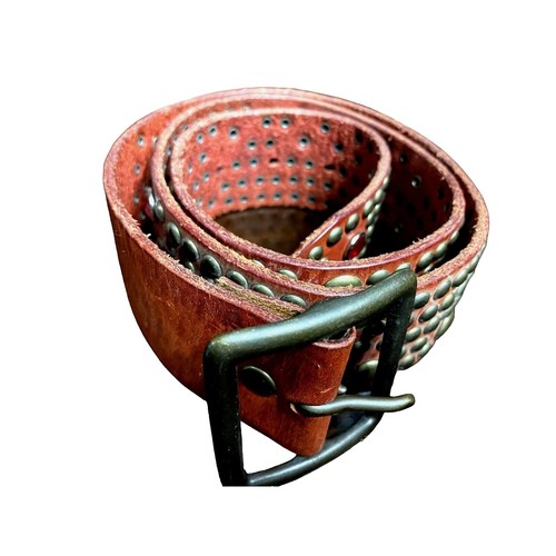 Linea Pelle Brown Leather Cutout Belt with Stud Accents Dark Brown Leather LINEA PELLE Belt w/Decorative Studs & Cut  main image 3