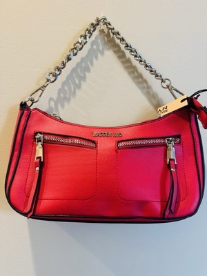 Madden NYC Women s Red Zip Shoulder Bag Pebbled Inner Pockets Silver Chain