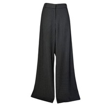 Maxmara Classic Grey Pinstriped Wool High Rise Office Wide-leg Trousers Uk14 Maxmara Classic Grey Pinstriped Wool High Rise Office Wide-leg Trousers Uk14