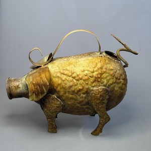 Copper Pig Watering Can Hammered Decorative Indoor Outdoor Green Patina