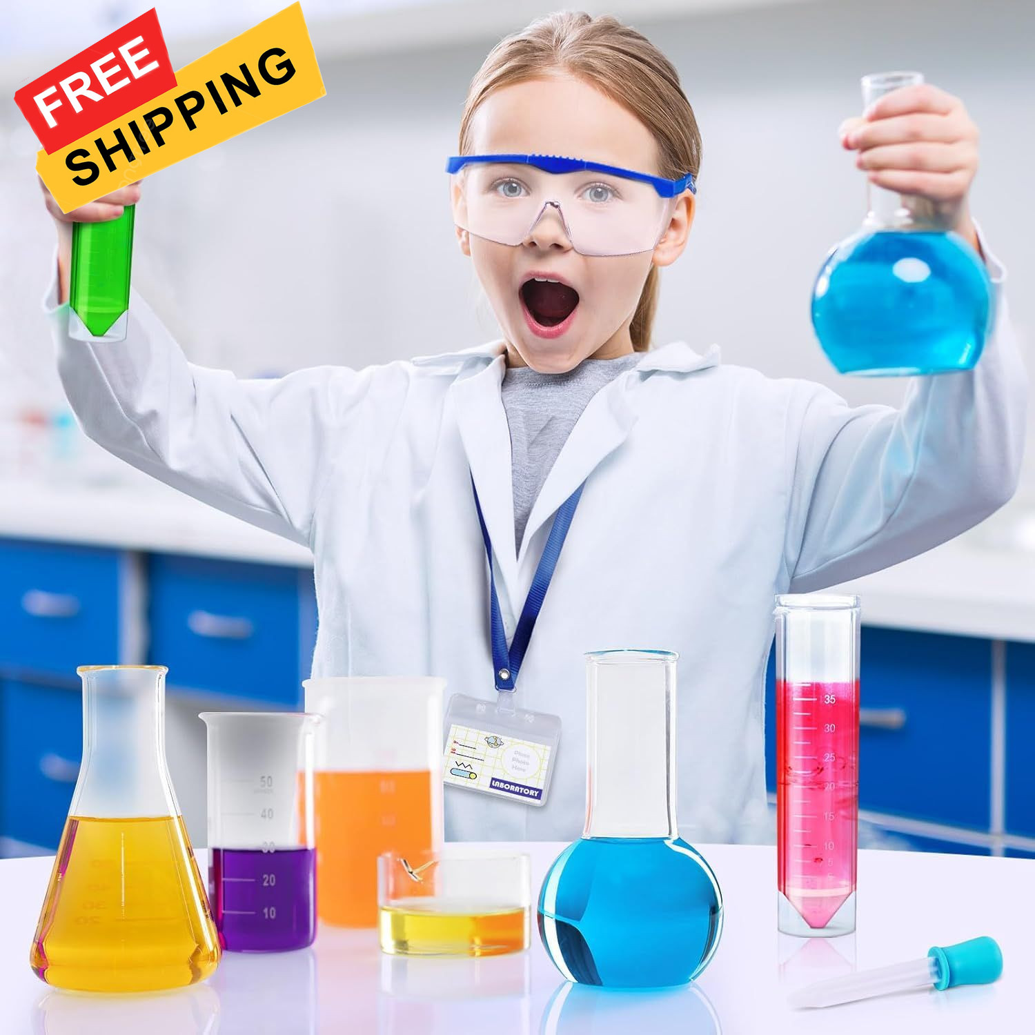 UNGLINGA Kids Lab Coat Doctor Scientist Costume with Science Goggles ID Large 