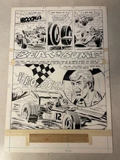 Drag n' Wheels #51 original comic art 1972 TITLE PAGE HALF SPLASH CHECKERED FLAG