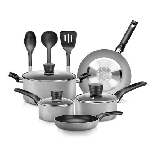 Serenelife Kitchenware Pots & Pans Set-Black Non-Stick Coating Inside (11 pcs.)