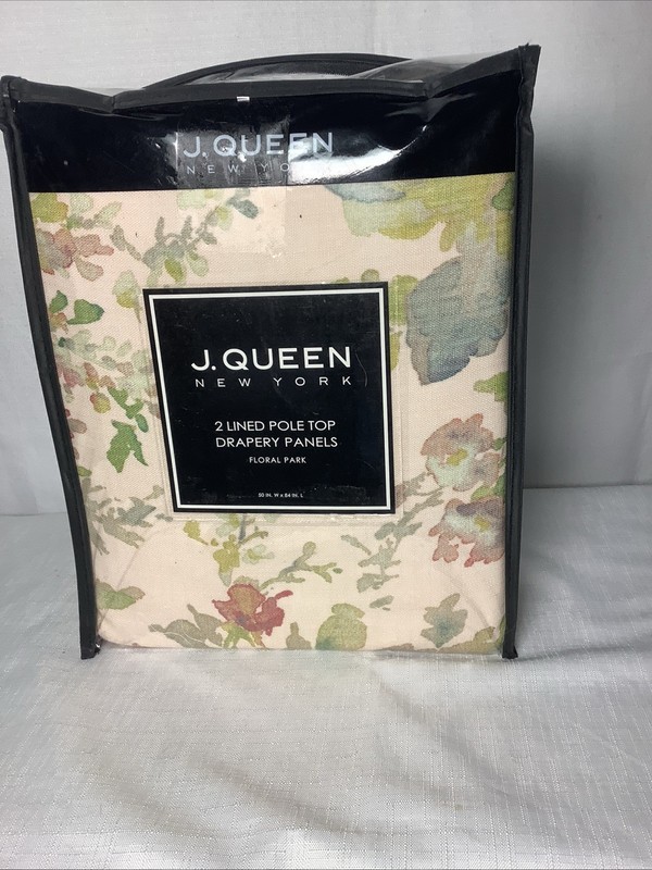2 J. Queen New York Pole Top Drapery Panels 50 x 84 Floral  Park NEW Lined