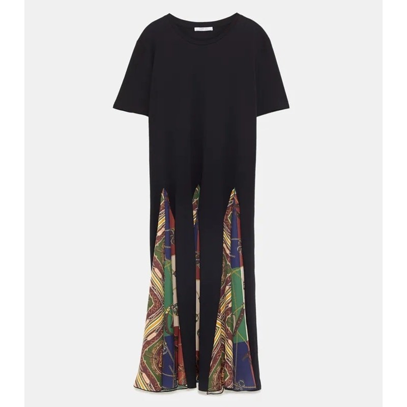 Zara Basic Black Multi Pleated Patchwork Scarf Ch… - image 1