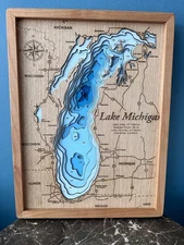 Lake Michigan 3D Wood Topographic Map | Handcrafted 10 Layer Nautical