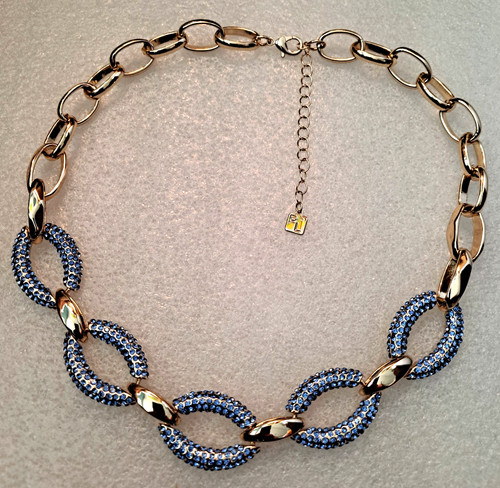 Splash Blue Pave Rhinestones Large Link Chain Necklace Sparkly Park Lane Splash