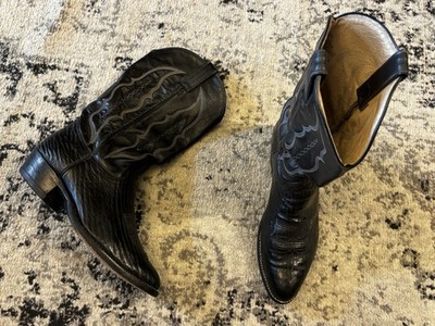 Abilene Black Shark Mens Size 10 D Cowboy Boots Vintage 