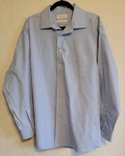 Roundtree Yorke Gold Label Fitted Dress Shirt Mens 17 35 Blue Non Iron Cotton