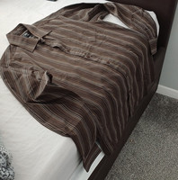 Thomas Nash Men’s Brown Striped Cotton Blend Button-Up Shirt Long Sleeve 15