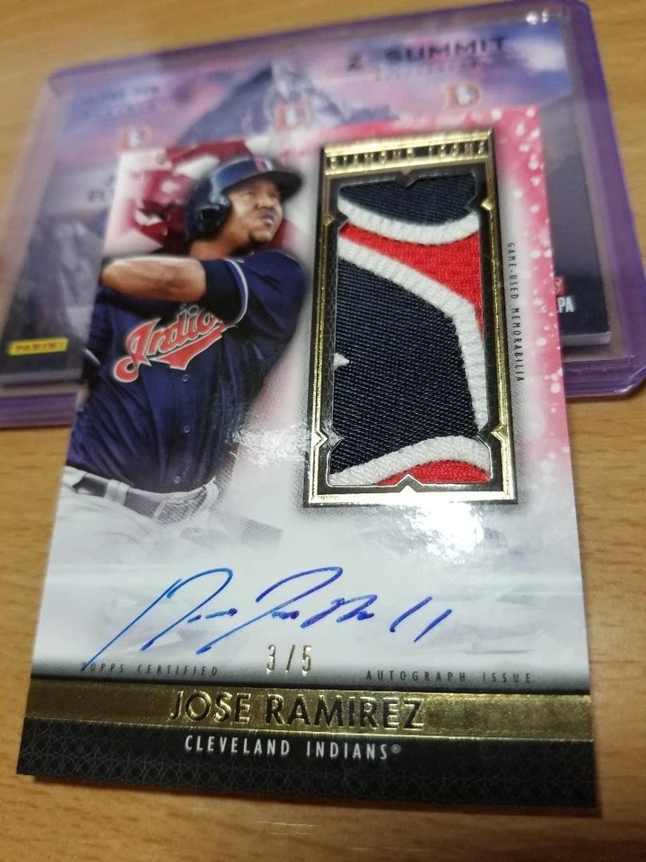 2019 Topps Diamond Icons Jose Ramirez Autograph 3 Clr Jumbo Logo Patch Auto #/5 - Image 3 of 4