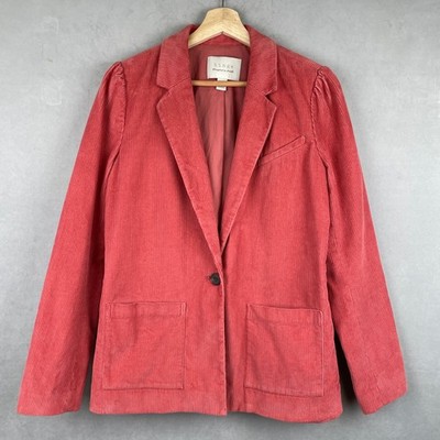 Hinge Womens Pink Corduroy Blazer Jacket Single Button Cotton Office City Chic S