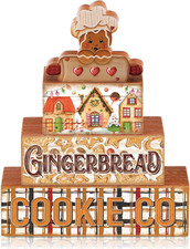 Christmas Gingerbread Man Wooden Table Sign Set for Holiday Decor