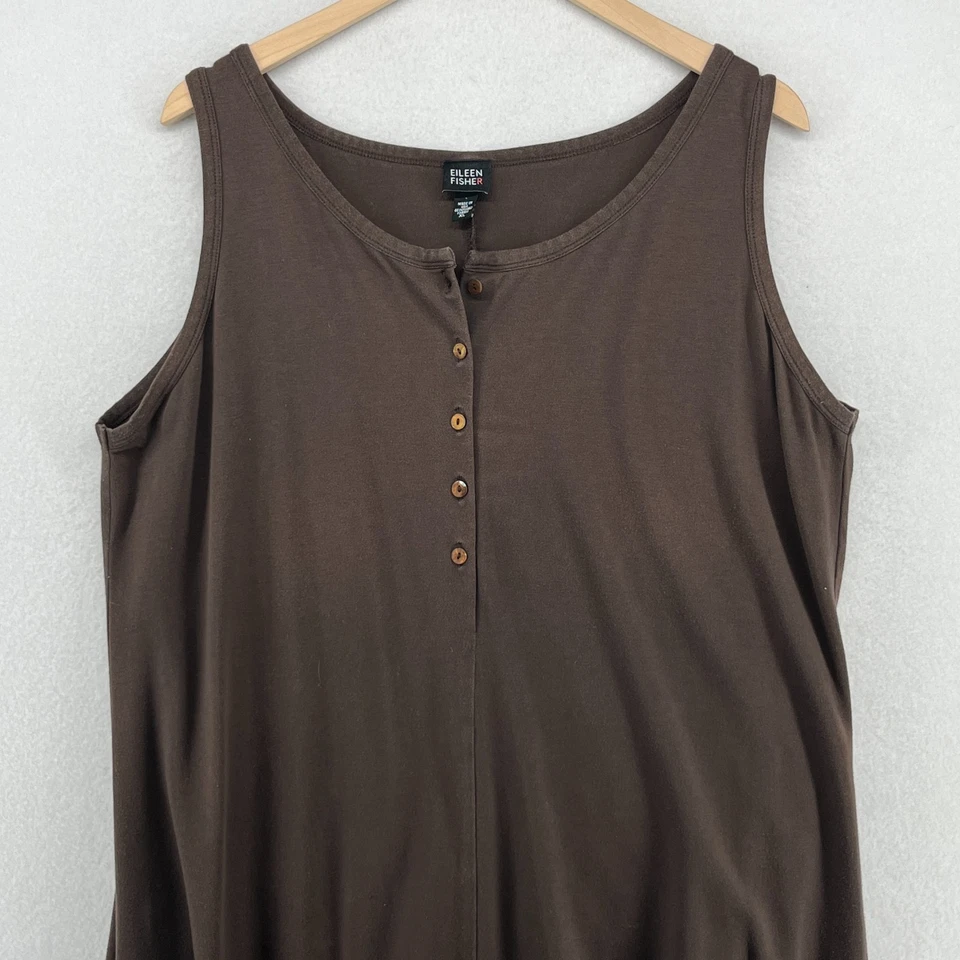 Vestido EILEEN FISHER XL Algodón Jersey Popover Tanque Maxi Solero Marrón EE. UU. Foto 3 de 4