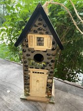 Handpainted Wood Birdhouse Stone Cottage Theme Hangable Garden Porch Decor Haiti