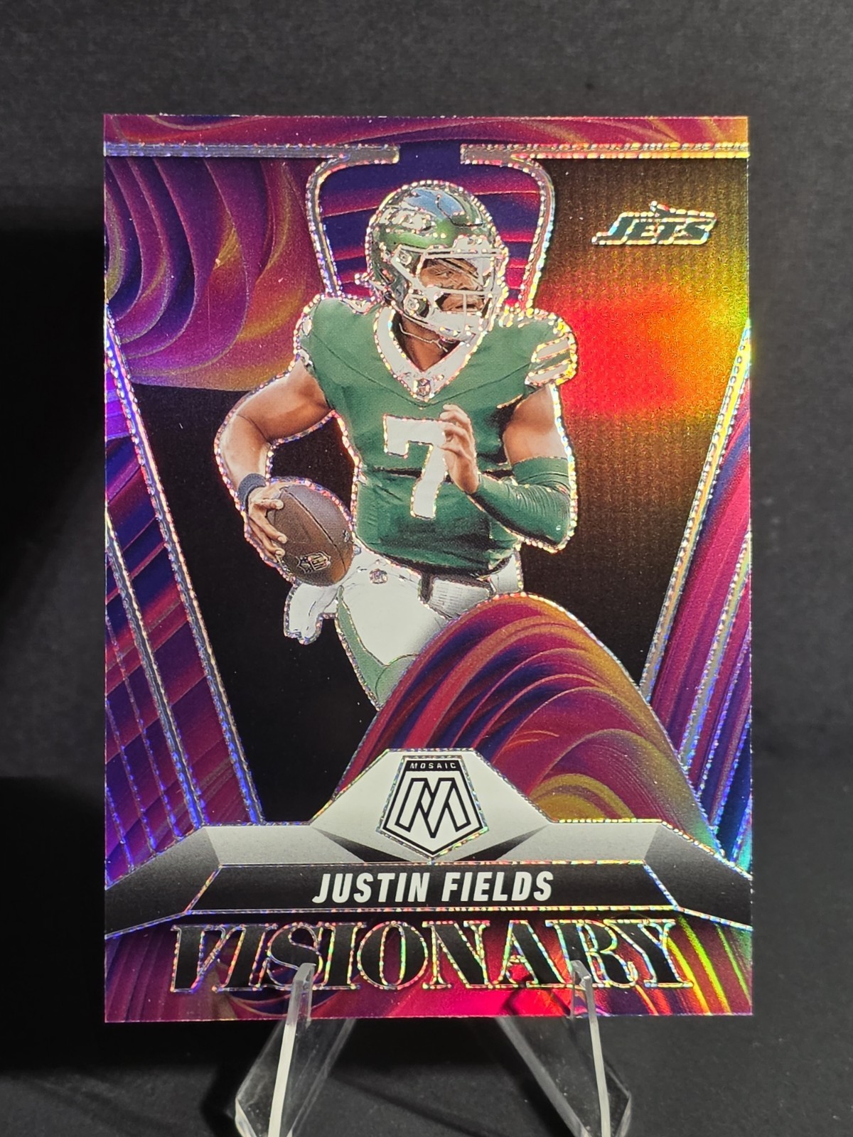2025 Panini Mosaic Justin Fields Visionary Case Hit SSP #19 New York Jets