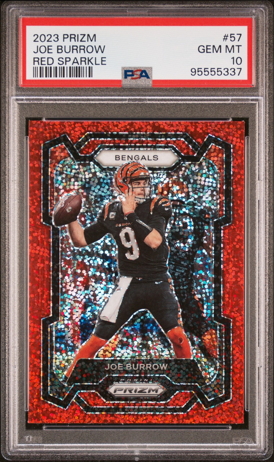 2023 PANINI PRIZM RED SPARKLE #57 JOE BURROW PSA 10