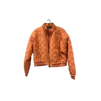 BLANK NYC Women's Quilted Puffer Bomber Jacket Size L Sunset Orange Relaxed Fit 