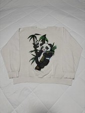Sudadera Vintage 1990 Panda Bear Art Cuello Redondo Talla L Naturaleza Animales Bambú