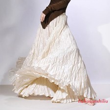 Good Quality Women Spring Long Skirts Wide Hem Pleated Design High Waist A-Line