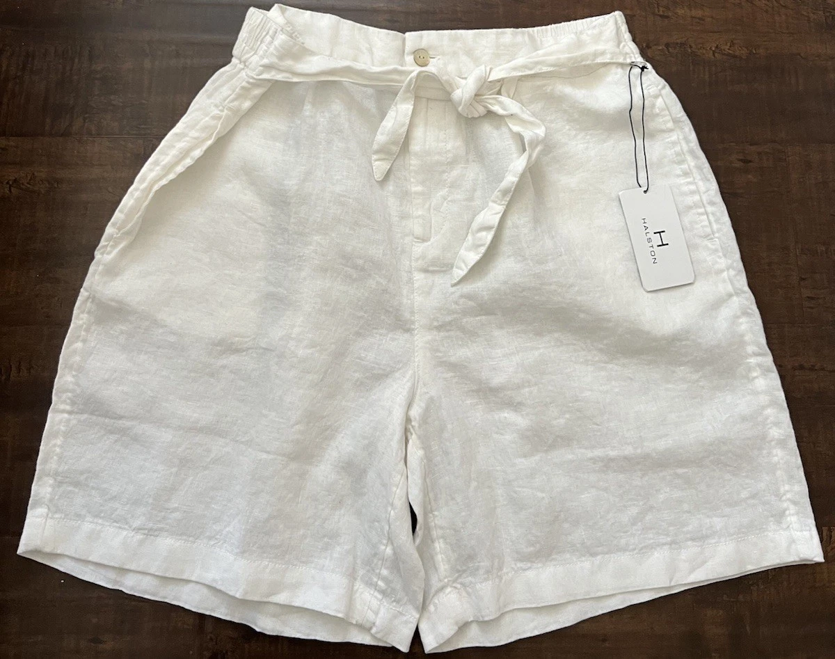 NWT H Halston Women’s 100% LINEN Pleated Belted Shorts Preppy Coastal Beach XL