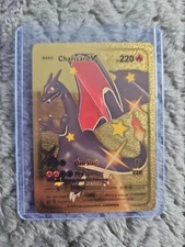 Charizard V Gold Foil Fan Art Vinyl Textured Collector Card Black Wing 