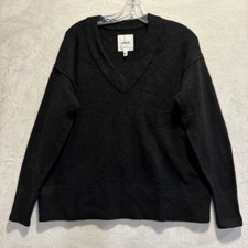 Aerie Unreal V Neck Black Oversized Slouchy Fuzzy Sweater Women's Size XXS Cozy