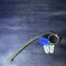 Women  s Blue Silver Metal Butterfly Key Chain w/ Pom Pom Detachable Charm