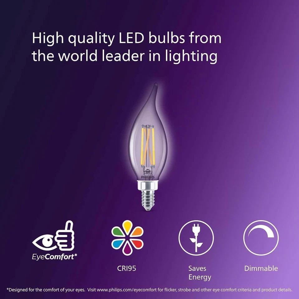 2 Pack - 6 Bulbs Philips LED 60W BA11 E12 Chandelier Bulbs Base Ultra Definition - Image 4 of 4