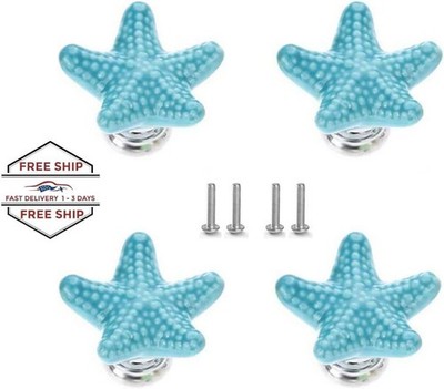 Tiradores de cajones con forma de estrella de mar, tiradores para armarios (azul