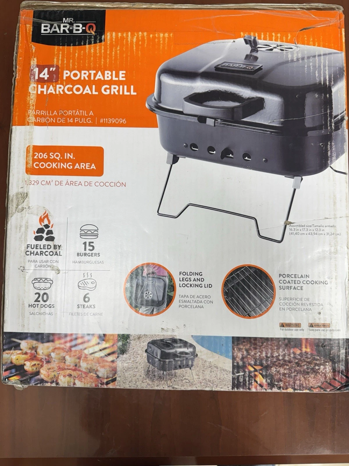 Portable Charcoal Grill 206 Sq in Black/Porcelain Coated Mr. Bar-B-Q Cooker New
