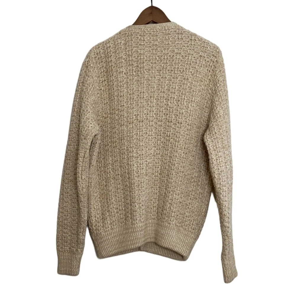 Vintage Cardigan Sweater Mens Large Beige Cable Knit Eclectic Grampa Grunge Foto 2 de 4