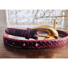The Ritz Genuine Snakeskin Belt Burgundy Gold Tone Buckle Size 30
