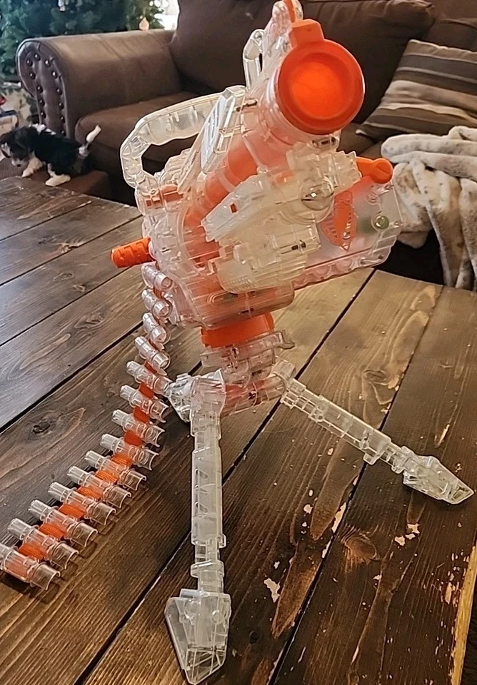💥🪖Nerf Vulcan EBF-25 CLEAR Dart Blaster w/ Tripod Ammo Box Belt WORKS Complete - Image 3 of 4