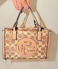 bebe Brown/Beige Logo Satchel Top Handle Zip Bag w Detachable Strap Gold