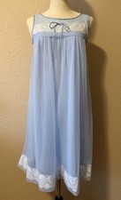 Vintage Evette Baby Blue Sheer Lace Nightgown Chiffon Small USA