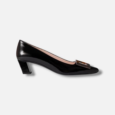 ROGER VIVIER Womens Black Decollet Belle Vivier Crinkled Pumps Size 405 G1N