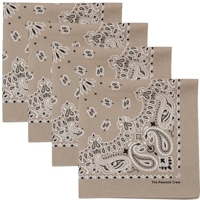4 Pack Paisley Bandanas 22x22 Inch   100% Cotton Bulk Set for Pack of 4 Taupe