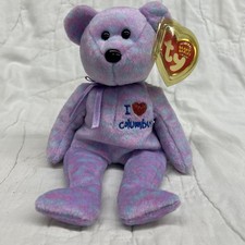 TY BEANIE PURPLE BEAR I LOVE COLUMBUS 2004 New with Tag Protector Bin Kept 