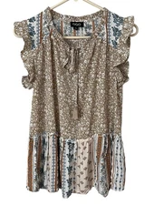 GiGio USA Women’s Small Flutter Slv Front Tie Paisley Tunic Blouse Boho Cottage