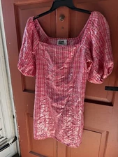 Reclaimed Vintage Pink Sequin Puff Sleeve Mini Dress Size 10