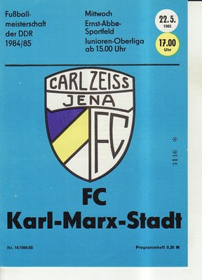 Ol 84/85 Fc Carl Zeiss Jena - Fc Karl-Marx-Stadt, 22.05.1985