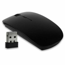 BLACK USB WIRELESS MOUSE SCROLL SLIM CORDLESS OPTICAL 2.4GHz FOR MAC PC LAPTOP