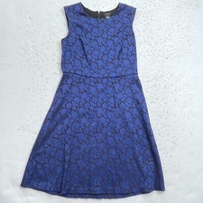 Ann Taylor Flowy Dress Women Size 4 Blue Floral Sleeveless Round Neck Polyester