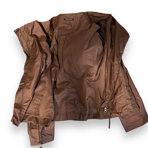 Eileen Fisher Motorradjacke braun Wachs Baumwolle asymmetrisch Reißverschluss Large minimalistisch - Bild 12 von 14