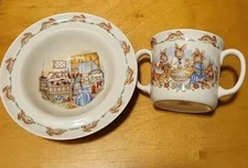 Vintage Royal Doulton Bunnykins 2-Piece Childs Double-handled Cup & Bowl 1930