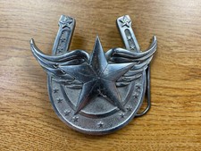 Silver Tone Star with Wings and Horseshoe Belt Buckle